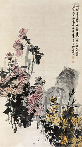 吴昌硕(1844-1927)　菊花图 1894年作 设色纸本　立轴