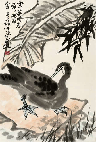 李苦禅(1899-1983)　鹭鸶  设色纸本　镜心