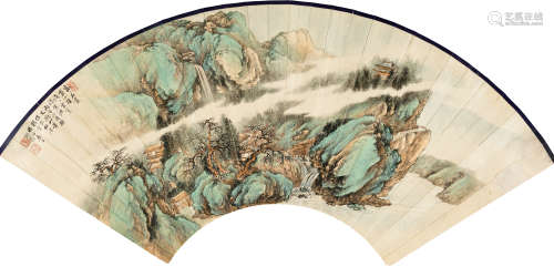 祁昆(1901-1944)　云壑幽居 1936年作 设色纸本　扇面镜心