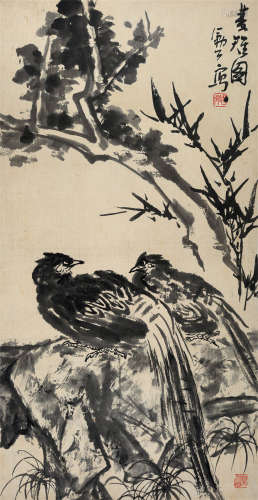 李苦禅(1899-1983)　双雉图  水墨纸本　镜心