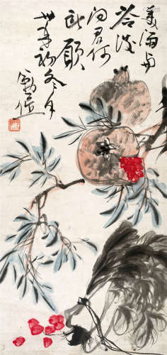 李苦禅(1899-1983)　百子平安  设色纸本　立轴