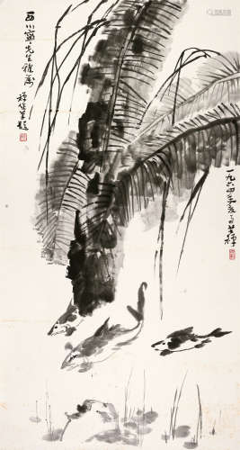 李苦禅(1899-1983)　芭蕉游鱼 1964年作 水墨纸本　镜心