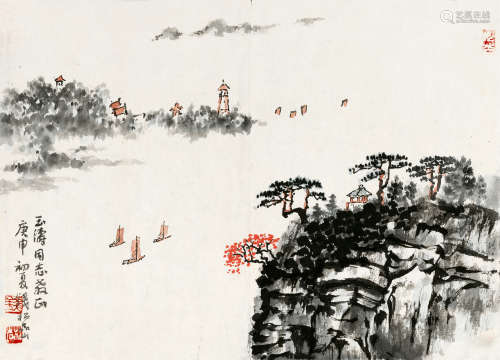 钱松嵒(1899-1985)　太湖盛景 1980年作 设色纸本　镜心