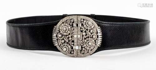 Judith Leiber Rhinestone Deco Snakeskin Belt