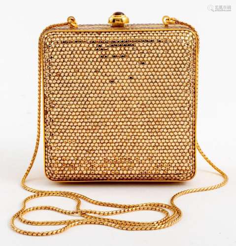 Judith Leiber Gold-Toned Crystal Minaudiere Clutch
