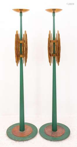 Art Deco Polychromed Brass Torcheres, Pair