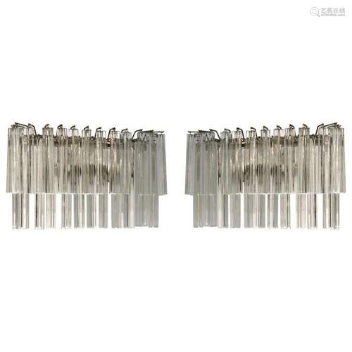 Venini Italian Triedri Prism Glass Sconces, Pair