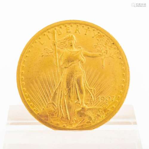 U.S. 1907 Type 2 No Motto St. Gaudens $20 Coin