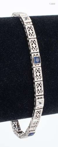 Art Deco 14K Sapphire & Diamond Bracelet