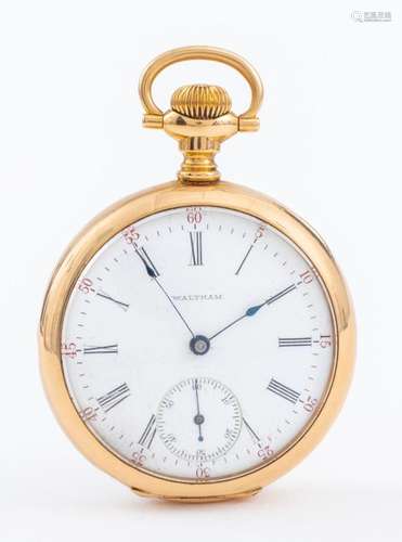 Waltham 14K Yellow Gold Open Case Pocket Watch