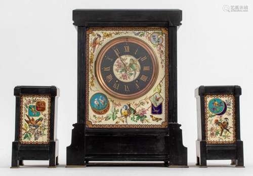 Aesthetic Movement Painted Mantel Clock Garniture