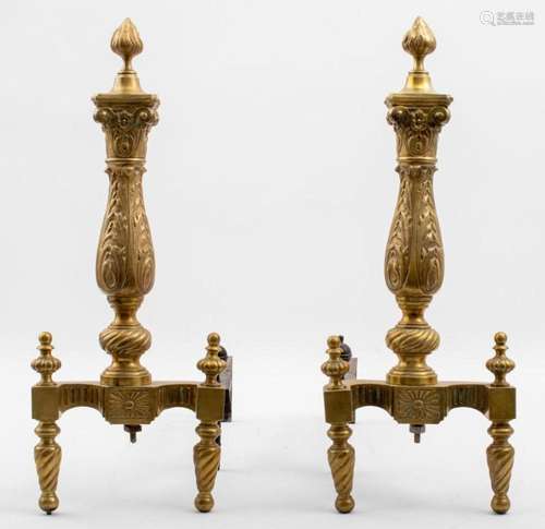 French Louis XIV Manner Gilt Brass Andirons, Pr