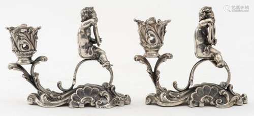 Pair .800 Silver Continental Cherub Candlesticks