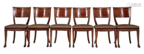 Regency Style Mahogany & Brass Dining Chairs, 6