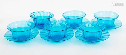 Carder Steuben Celeste Blue Fingerbowls & Plates 6