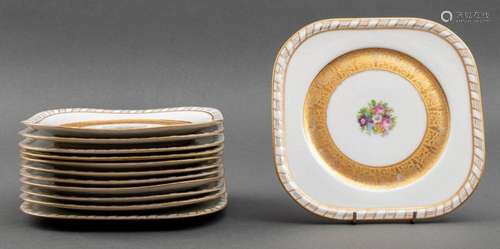 Limoges Porcelain Square Form Luncheon Plates 12