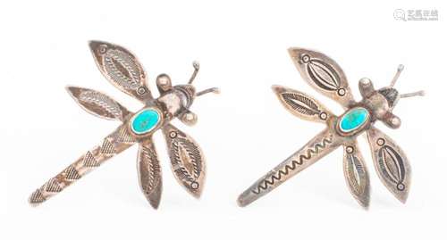 Vintage Navajo Silver Turquoise Dragonfly Pins, 2