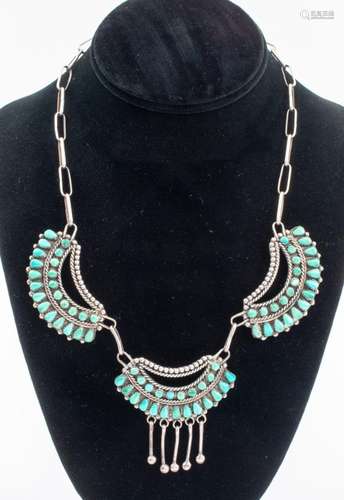 Nancy Haloo Zuni Silver & Turquoise Inlay Necklace