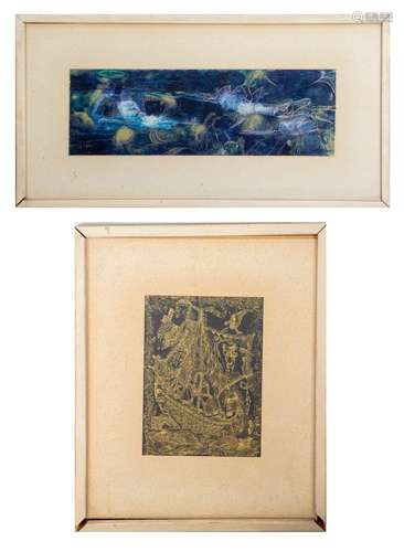 Joze Horvat Jaki Mixed Media Paintings w/ Gilt, 2