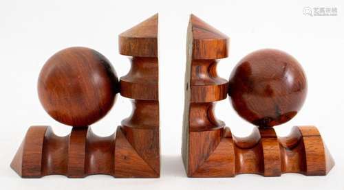 Brazilian Hardwood Geometric Bookends, Pair