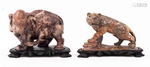 Chinese Carved Hardstone Elephant & Tiger, 2