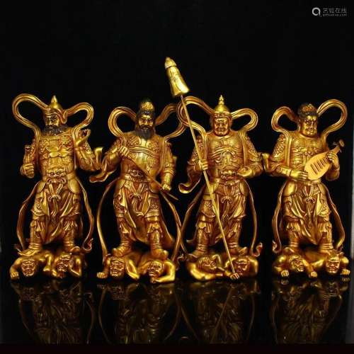 Four Gilt Gold Bronze Mythology Figure Statues w Yongle Mark