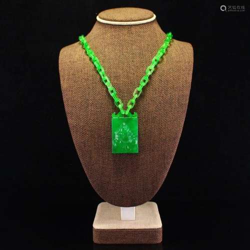 Superb Green Jade Laughing Buddha Pendant w Necklace