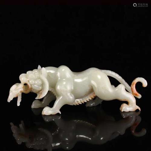 Superb Chinese Qing Dynasty Hetian Jade Tiger & Sheep St...