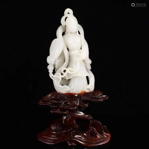 Superb Chinese Qing Dynasty Hetian Jade Mythology Figure Sta...