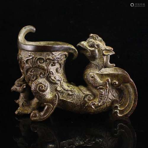 Vintage Chinese Bronze Phoenix Wine Cup