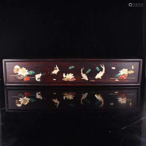 Vintage Chinese Zitan Wood Inlay Shell & Gem Box