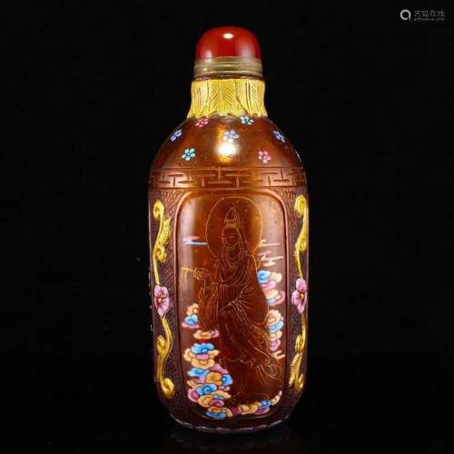 Gilt Gold Famille Rose Peking Glass Snuff Bottle
