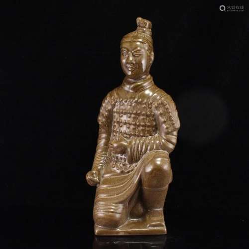 Vintage Chinese Longquan Kiln Soldier Porcelain Statue