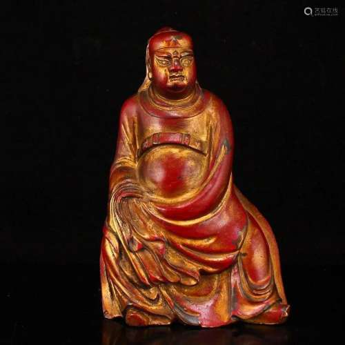 Vintage Chinese Red Lacquerware Bronze Figure Statue