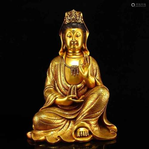 Superb Vintage Chinese Gilt Gold Bronze Kwan-yin Statue