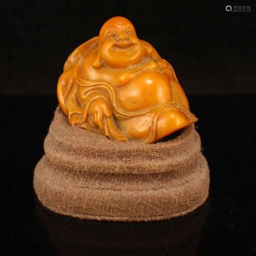 Chinese Qing Dy Tianhuang Stone Laughing Buddha Statue w Box