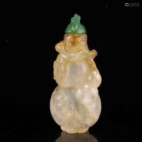 Vintage Chinese Crystal Carved Gourd Shape Snuff Bottle