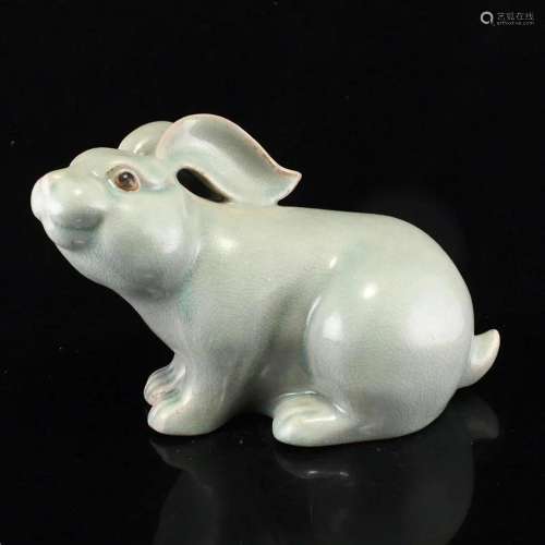 Vivid Chinese Ru Kiln Zodiac Rabbit Porcelain Statue
