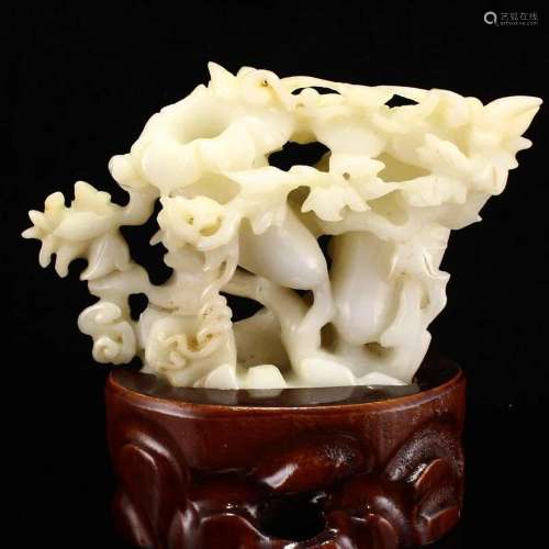 Openwork Chinese Hetian Jade Trumpet Flower Statue