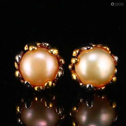 A Pair Beautiful Silver Inlay Pearl Ear Nail w Certificate
