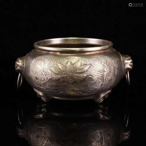 Vintage Chinese Pure Silver Double Rings Small Incense Burne...