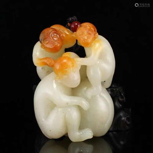 Chinese Hetian Jade Three Monkey Pendant