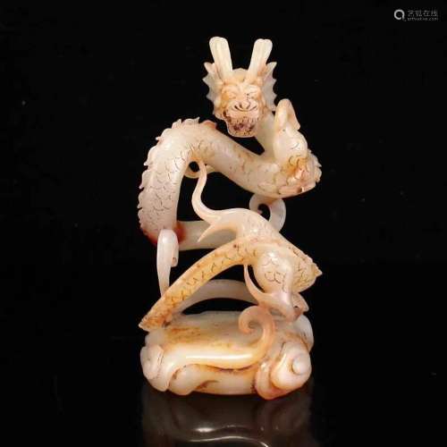 Chinese Hetian Jade Fortune Dragon Statue