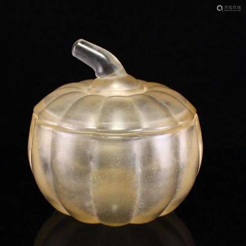 Vintage Chinese Crystal Pumpkin Shape Pot w Lid