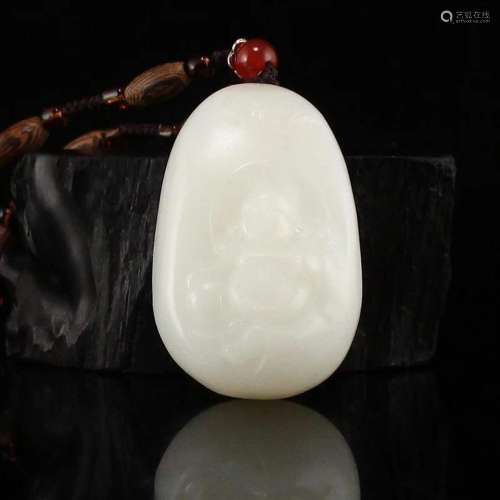 Chinese White Hetian Jade Laughing Buddha Pendant w Certific...