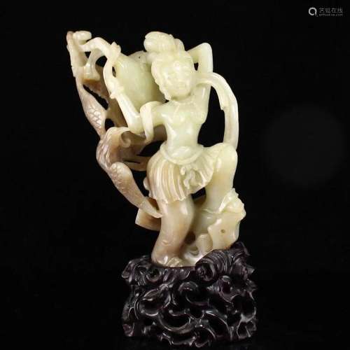 Superb Chinese Hetian Jade Beautiful Girl Statue
