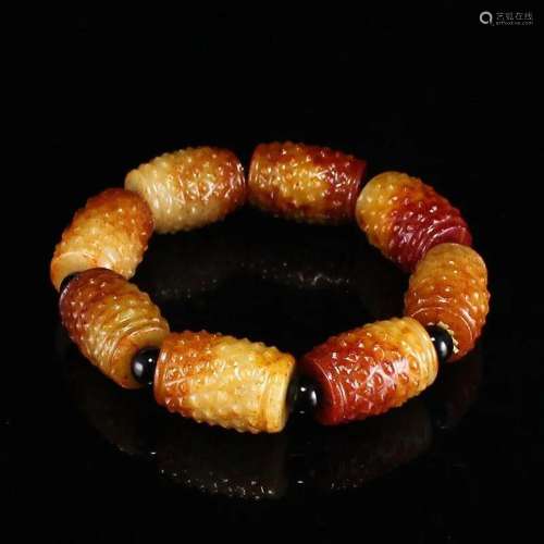 Vintage Chinese Hetian Jade Beads Bracelet