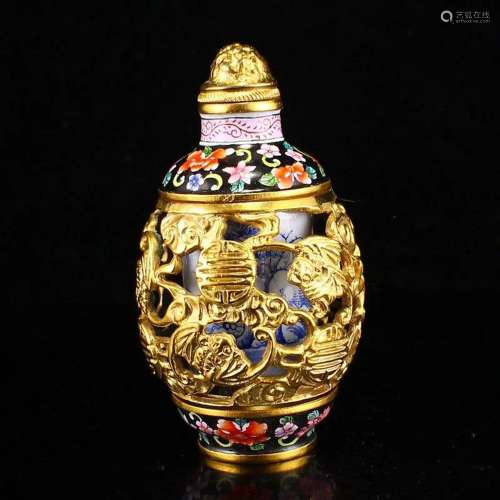 Openwork Chinese Gilt Gold Bronze Enamel Double Layers Turn ...