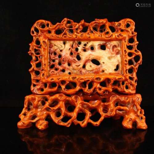 Superb Openwork Chinese Boxwood Wood Inlay Shoushan Stone De...