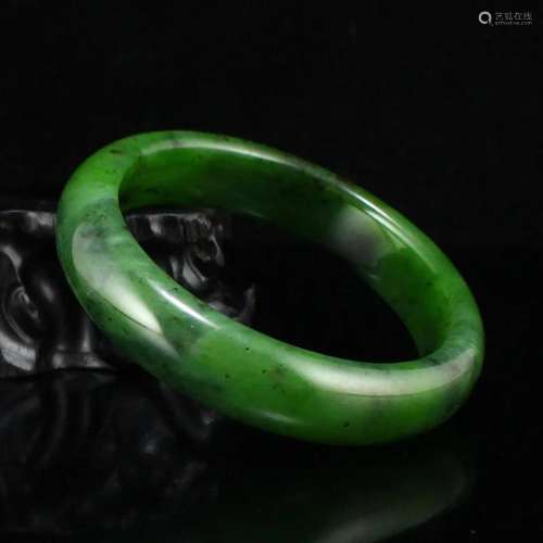 Inside Diameter 60 MM Chinese Green Hetian Jade Bracelet w C...